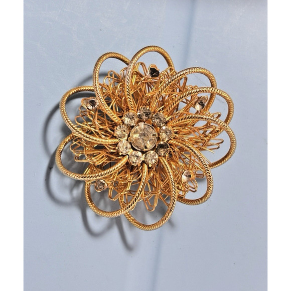 Vintage Mid-Century WEISS Wirework Flower Star Burst Sputnik Floral Brooch 2.5" - Picture 8 of 16
